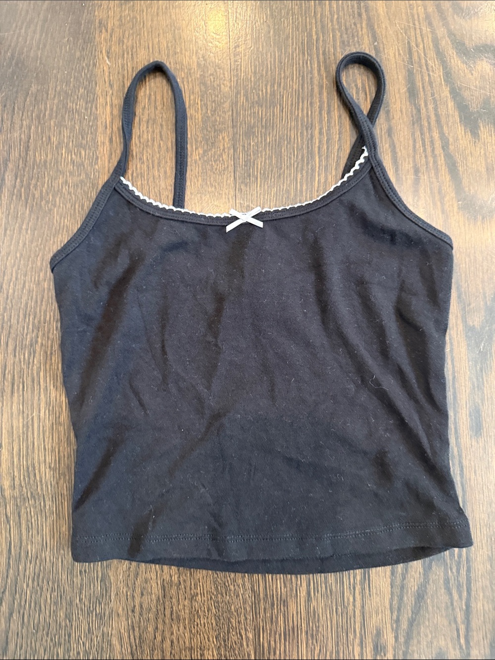 Garage Black Tank Top with White Trim and Bow